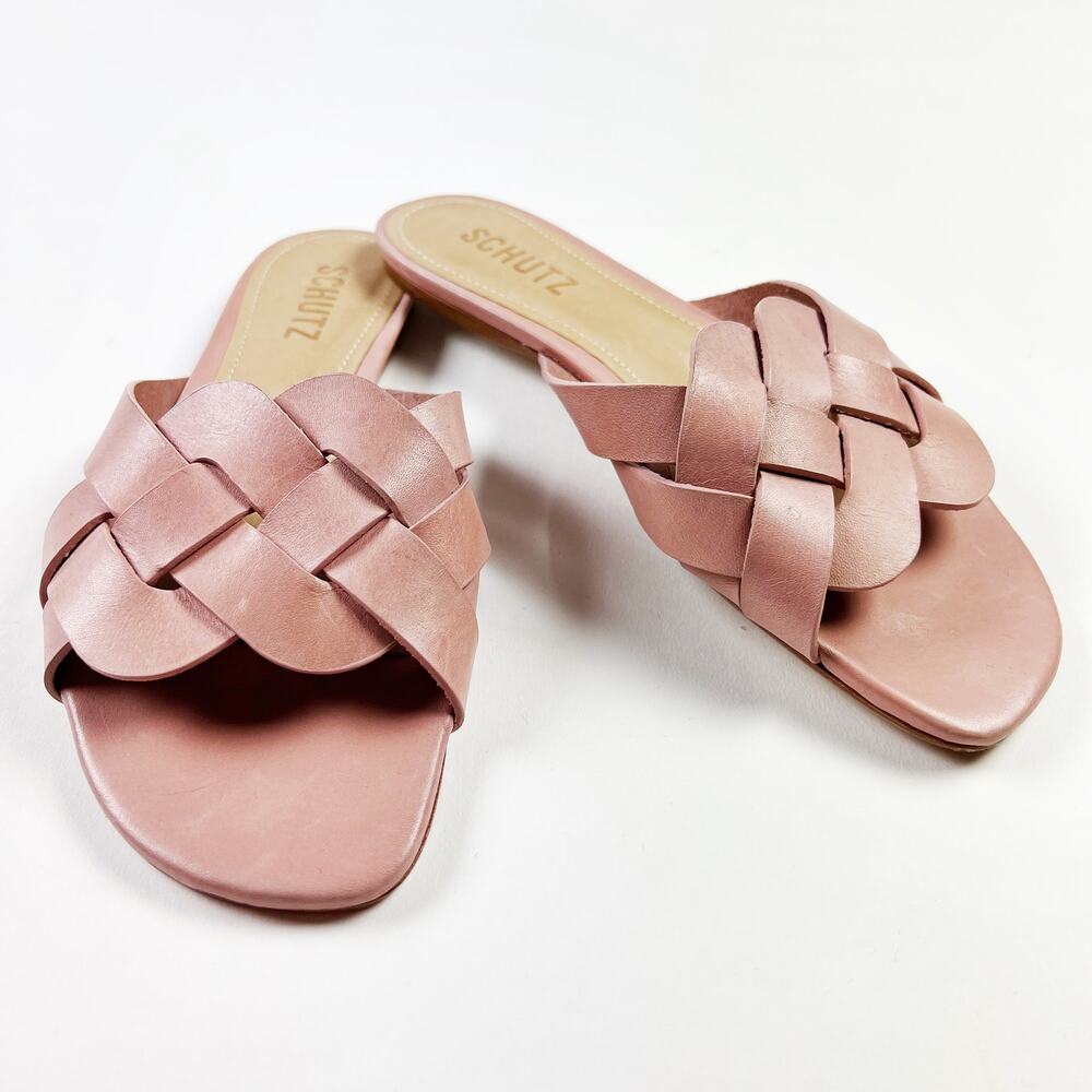 NEW Schutz light pink braided leather slide Tari sandal size 6.5